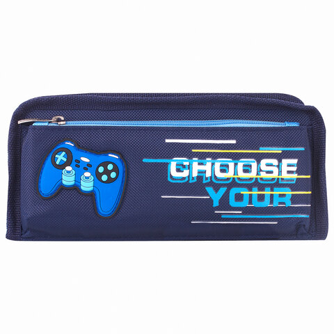 Пенал мягкий ЮНЛАНДИЯ, 2 отделения, полиэстер, "Joystick", синий, 21х6х9 см, 270274
