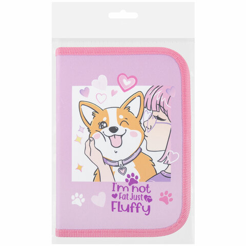 Пенал ПИФАГОР, 1 отделение, полиэстер, 19х13 см, "Fluffy akita", 272284