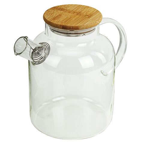 Чайник заварочный 1500 мл "Бочонок", жаропрочное стекло, спиральное сито, DASWERK (ДАСВЕРК), 608645