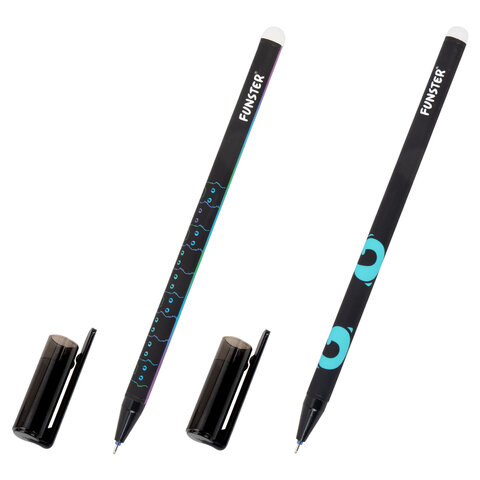 Ручка стираемая гелевая с принтом FUNSTER (ФАНСТЕР) "BLACK CAT", СИНЯЯ, корпус ассорти, игольчатый наконечник 0,5 мм, линия 0,35 мм, 144415