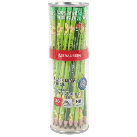 Карандаш чернографитный с принтом BRAUBERG "AVOCADO", 1 шт., HB, с ластиком, корпус ассорти, 182015