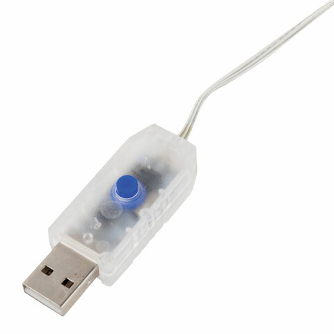 Электрогирлянда-нить комнатная 10 м, 80 LED, с насадками, вид: "Снежинки", тёплый белый, USB, ЗОЛОТАЯ СКАЗКА, 592204
