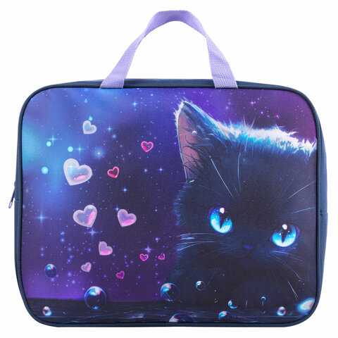 Папка на молнии с ручками BRAUBERG А4, 1 отделение, полиэстер, 80 мм, "Anime cat", 272174