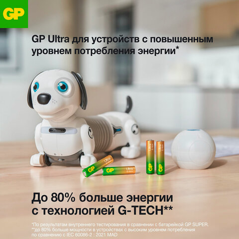 Батарейки КОМПЛЕКТ 4 шт., GP Ultra G-Tech, AAA (LR03, 24А), алкалиновые, мизинчиковые, 24AUA21-2CRSBC4