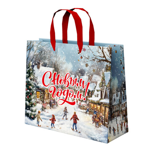 Пакет подарочный (1шт) новогодний 26х13х32см "Winter Wonderland", фольга, ассорти, ЗОЛОТАЯ СКАЗКА, 592443