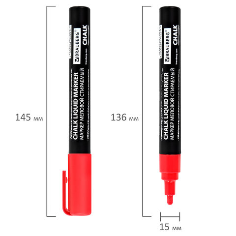 Маркер меловой CHALK LIQUID MARKER, КРАСНЫЙ, 3 мм, стираемый, BRAUBERG "CHALK", 152589