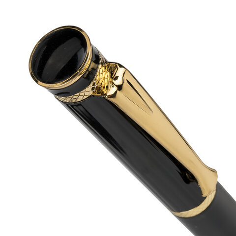 Ручка подарочная шариковая BRAUBERG "Perfect Black", корпус черный, узел 1 мм, линия письма 0,7 мм, синяя, 141416
