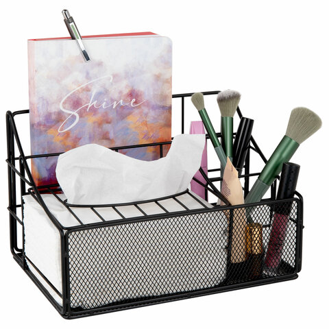 Органайзер для косметики и мелочей металлический 4 секции, MONTE VITA (МОНТЕ ВИТА), 160х240х150 мм, черный, 272480