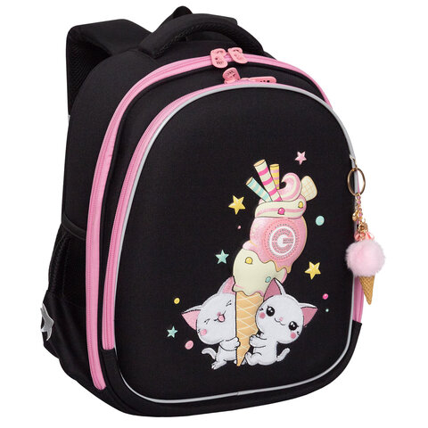 Ранец GRIZZLY анатомическая спинка, c брелоком, для девочек, "YUMMY", 36х28х20 см, RAz-586-14/1