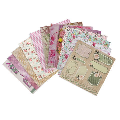 Бумага для скрапбукинга 15х15 см "Шебби-шик", двусторонняя, 12 листов, 12 дизайнов, 180 г/м2, ОСТРОВ СОКРОВИЩ, 662761