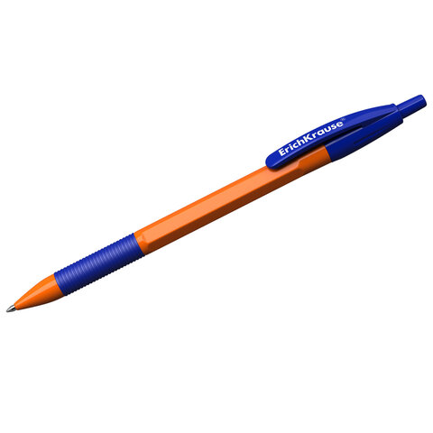 Ручка шариковая автоматическая с грипом ERICH KRAUSE "R-301 Orange", СИНЯЯ, узел 1,0 мм, линия письма 0,35 мм, 46762
