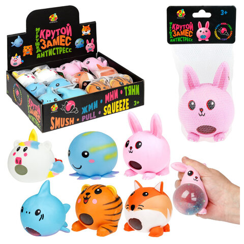 Игрушка-антистресс "Крутой замес. Животное со жмякой внутри" 10х8 см, ассорти, 6 видов, 1TOY, Т26169