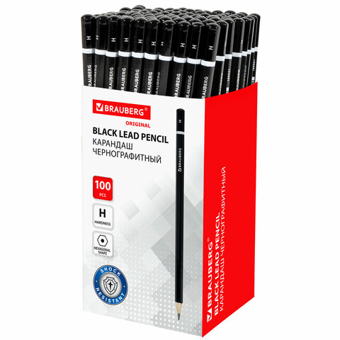 Карандаш чернографитный BRAUBERG, 1 шт., "Touch line", Н, корпус черный, заточенный, 180625