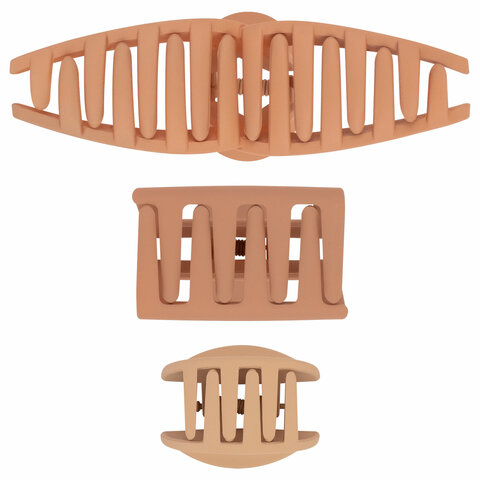 Крабы для волос НАБОР 3 шт., 4 см / 5 см / 11 см, soft touch, коричневый, MONTE VITA (МОНТЕ ВИТА), 457031