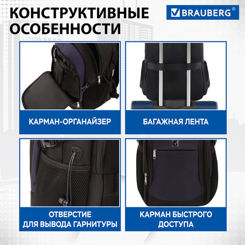 Рюкзак BRAUBERG FUNCTIONAL с отделением для ноутбука, 2 отделения, крепление на чемодан, "Practic", 48х20х32 см, 229874