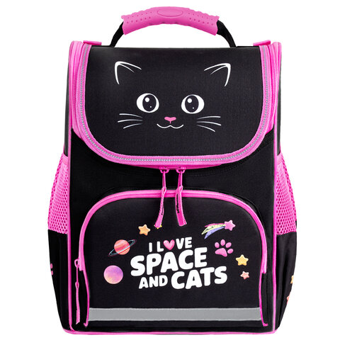 Ранец ПИФАГОР BASIC, 1 отделение, 3 кармана, эргономичная спинка, "Dark kitten", 35х28х18 см, 273134