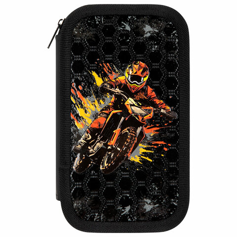 Пенал ЮНЛАНДИЯ, 2 отделения, ламинированный картон, конгрев, 19х11 см, "Fire moto", 273496
