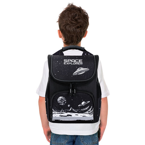 Ранец ПИФАГОР BASIC, 1 отделение, 3 кармана, эргономичная спинка, "Space invader", 35х28х18 см, 273140