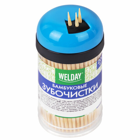 Зубочистки бамбуковые 200 штук в диспенсере, WELDAY (ВЭЛДЭЙ), 607567