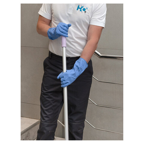 Перчатки латексные КЩС, сверхпрочные, плотные, хлопковое напыление, размер 9,5-10, XL (очень большой), синие, HQ Profiline, 74736