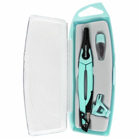 Готовальня BRAUBERG ULTRA, 4 предмета: циркуль 135 мм, запасной грифель, насадка, мятный цвет, 210824