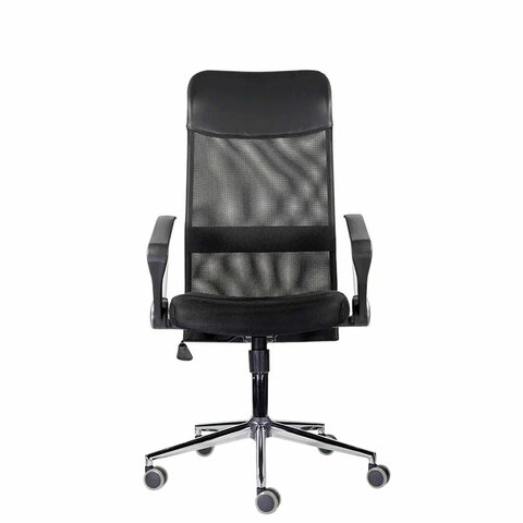 Кресло "Директ Лайт" МС-040, высокая спинка, с подлокотниками, хром, черное