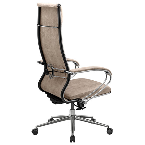 Кресло офисное МЕТТА "L1m 42", хром, сиденье и спинка мягкие, велюр, бежевое