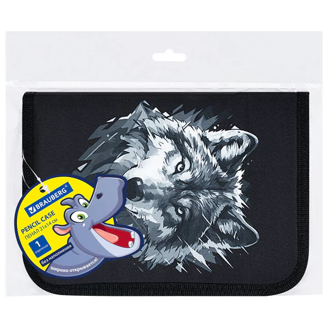 Пенал BRAUBERG, 1 отделение, полиэстер, 21х14 см, "Gray wolf", 273520