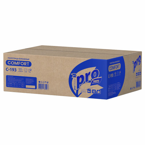 Полотенца бумажные 250 шт., PROtissue (H3) COMFORT, 1-слойные, белые, КОМПЛЕКТ 20 пачек, 22x21, V-сложение, C193, С193