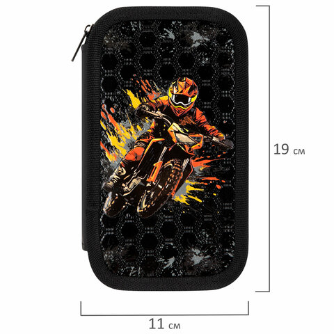 Пенал ЮНЛАНДИЯ, 2 отделения, ламинированный картон, конгрев, 19х11 см, "Fire moto", 273496