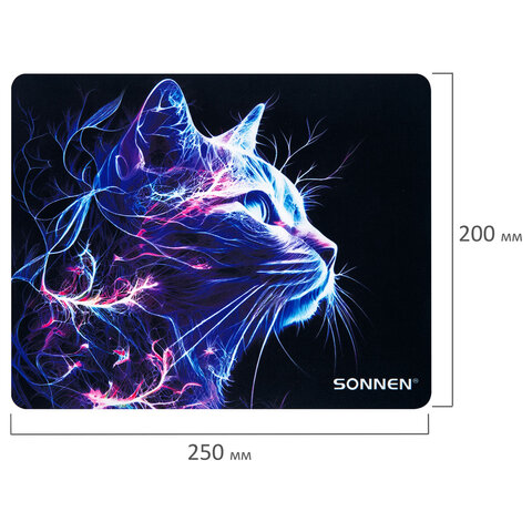 Коврик для мыши SONNEN "NEON CAT" резина + ткань, 250х200х2 мм, 513956