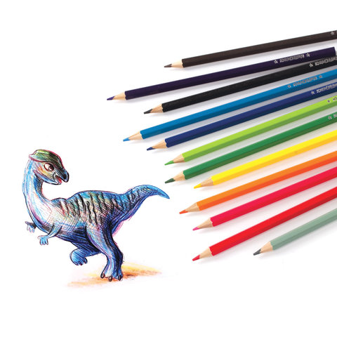 Карандаши цветные ЮНЛАНДИЯ "МИР ЖИВОТНЫХ", 12 цветов, шестигранные, грифель 3 мм, натуральное дерево, 181383