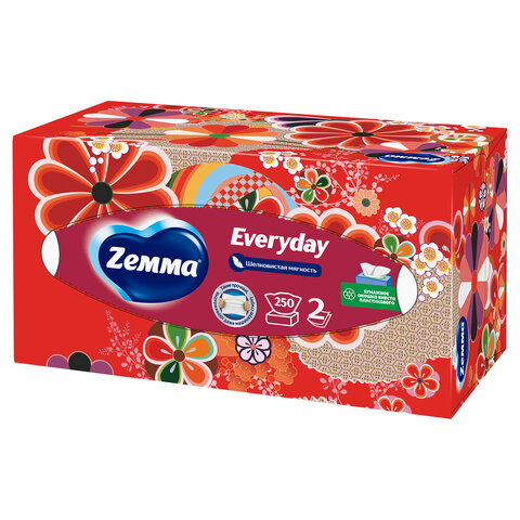 Салфетки косметические 2-слойные в картонном коробе, 250 штук, ZEMMA/ZEWA Everyday, 86791