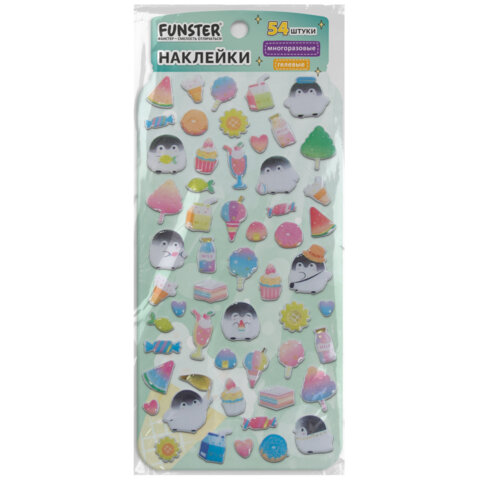 Наклейки гелевые "Вкусный микс", 17,5х9 см, ассорти 6 видов, FUNSTER (ФАНСТЕР), 666082