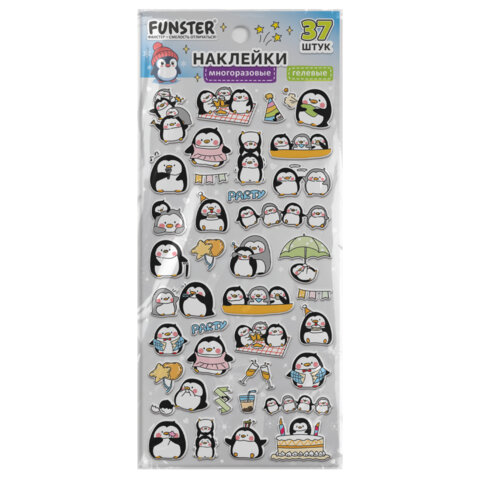 Наклейки гелевые "Зверяшки-обаяшки", 17,5х9 см, ассорти 12 видов, FUNSTER (ФАНСТЕР), 666085
