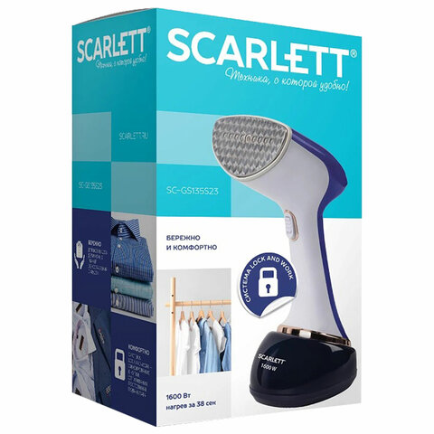 Отпариватель ручной SCARLETT SC-GS135S23, 1600 Вт, 25 г/мин, резервуар 0,36 л, 1 режим, белый/синий