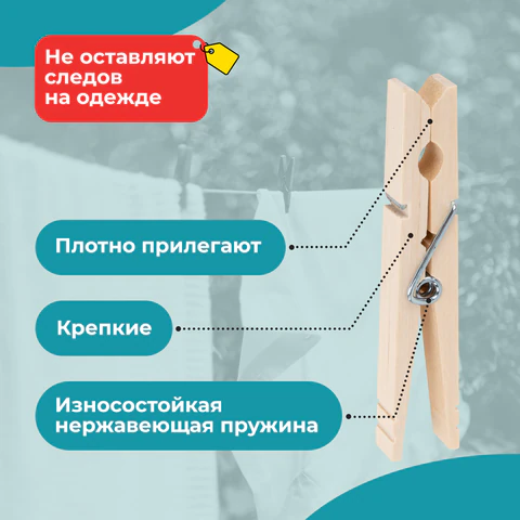 Прищепки бельевые 8,4 см, КОМПЛЕКТ 20 штук, дерево, PRIMILA (ПРИМИЛА) WOOD, 700513