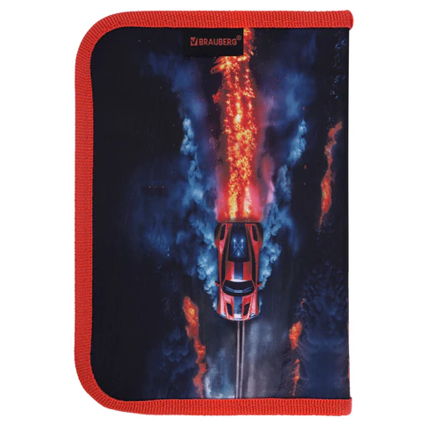 Пенал BRAUBERG с наполнением, 1 отделение, 1 откидная планка, 24 предмета, 21х14 см, "Foggy car", 273533