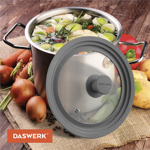 Крышка для любой сковороды и кастрюли универсальная 3 размера (22-24-26 см) серая, DASWERK (ДАСВЕРК), 607588