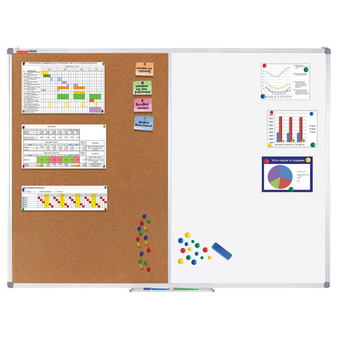 Доска комбинированная: магнитно-маркерная, пробковая для объявлений 90х120 см, BRAUBERG Extra, 238184