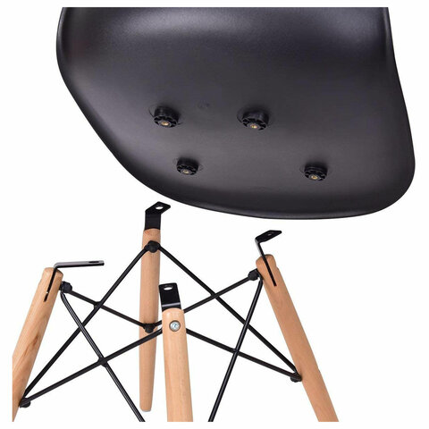 Стулья BRABIX "Eames CF-010", КОМПЛЕКТ 4 шт., пластик черный, опоры дерево/металл, 532631, 2033A