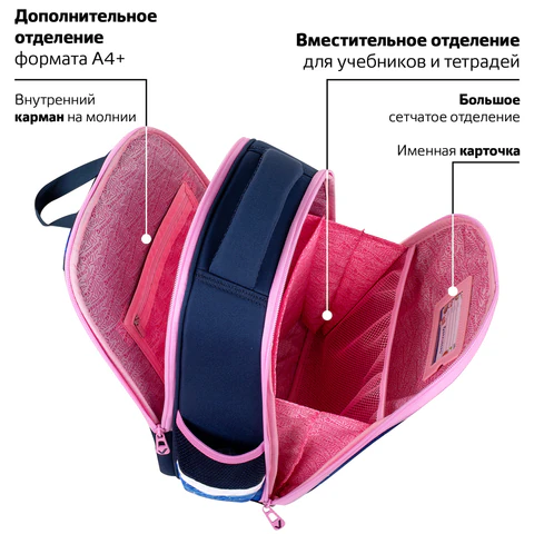 Ранец BRAUBERG FIT, 2 отделения, Night watcher, СВЕТЯЩИЙСЯ, 38х27х14 см, 273108
