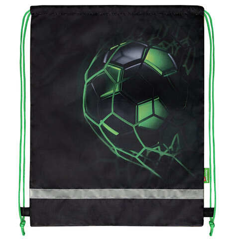 Мешок для обуви BRAUBERG KIDS, светоотражающая полоса, 46х36 см, "Green ball", 272393