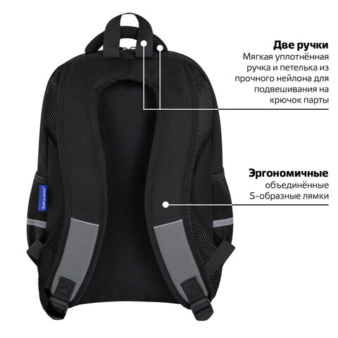 Рюкзак BRAUBERG STAR, 1 отделение, 5 карманов, "Watch out", черный, 40x29x13 см, 273132