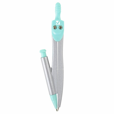 Готовальня BRAUBERG SCHOOL KIT, 9 предметов, циркуль 125 мм, чертежные принадлежности, мятный цвет, 210716
