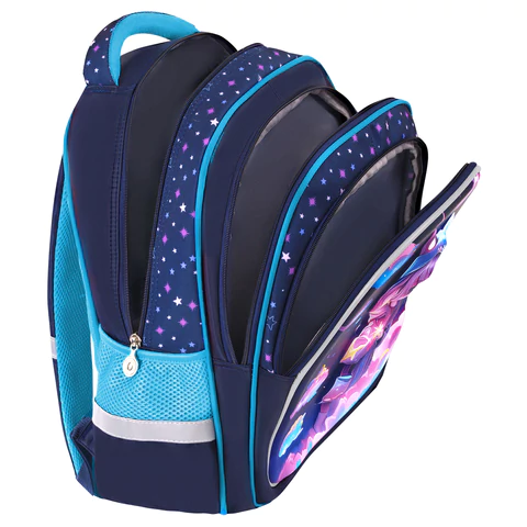 Рюкзак BRAUBERG KIDS FLOSSY, 2 отделения, 3 кармана, "Sky girl", 3D-панель, 40х28х18 см, 273179