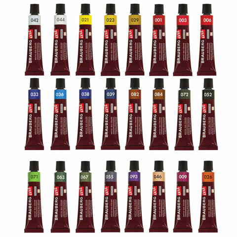 Краски масляные художественные BRAUBERG ART PREMIERE, 24 цв. по 12 мл, в тубах, 191457