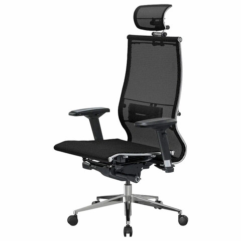 Кресло офисное МЕТТА "SAMURAI" S-3, с подголовником, сверхпрочная ткань-сетка, черное