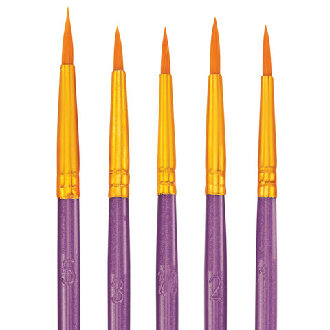 Кисти набор 10 шт., синтетика, фиолетовые, № 2/0-8 (Круглые; Овальные; Плоские; Лайнеры), WBZ (ВБЗ), 201086