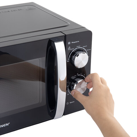 Микроволновая печь SONNEN MW2070BLCR-6MB, 20 л, 700 Вт, таймер, механическое управление, ручка, черная/хром, 454982